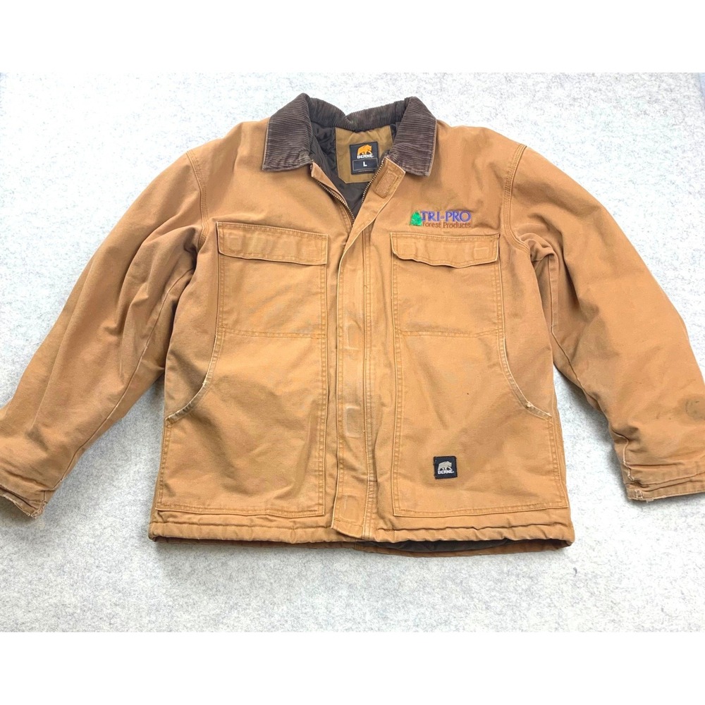 Berne Heavy Duty Work Jacket Mens L Brown Duck Canvas Quilted Lined CH416BD